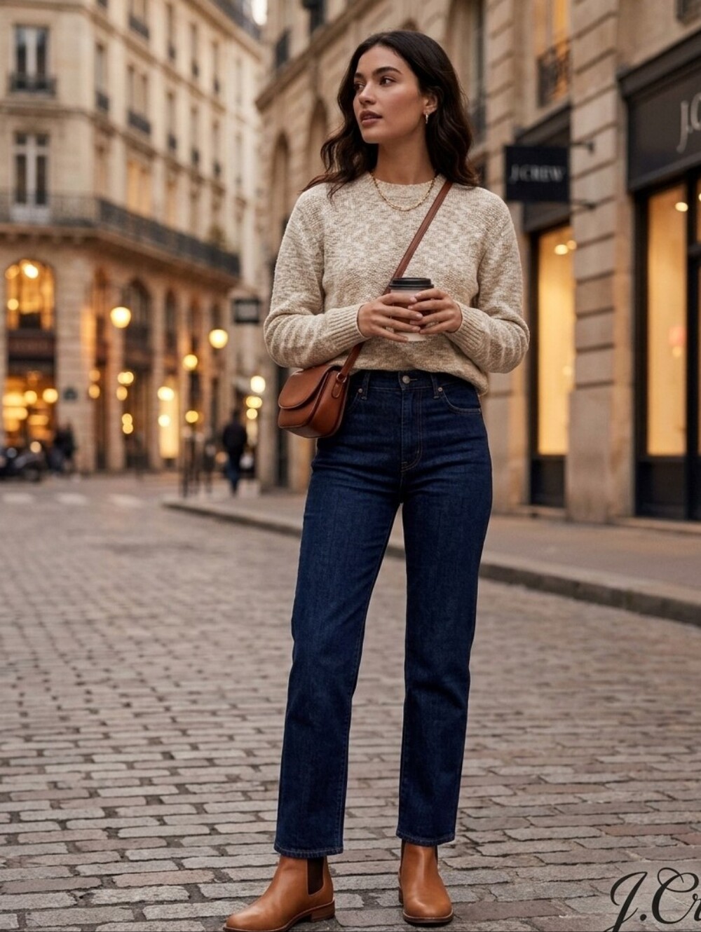 J.Crew Crewneck Marled Sweater in Cream/Beige Size Large